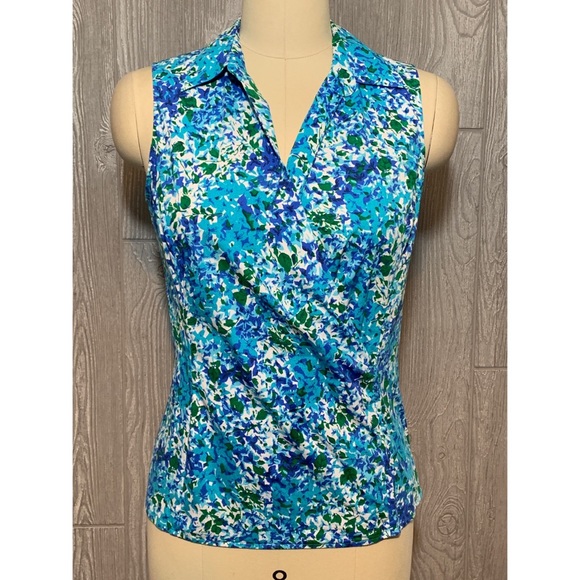 Talbots Tops - Talbots Stretch Cotton Blue Floral Blouse S